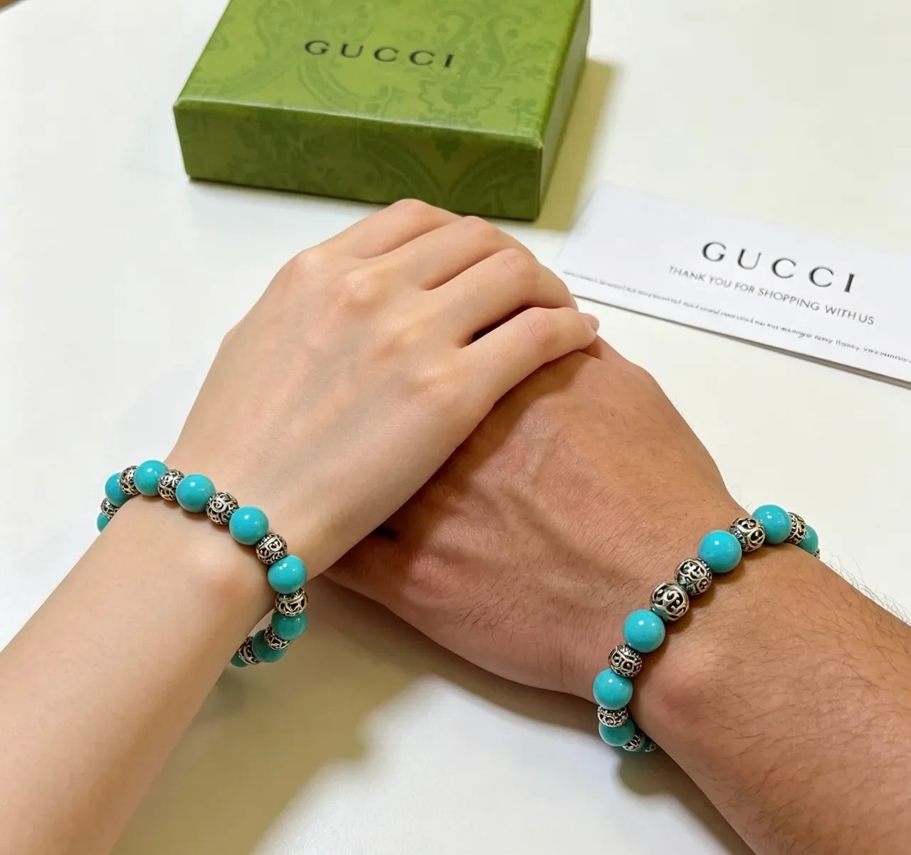 Gucci GG Marmont Turquoise and Silver Beaded Bracelet 6