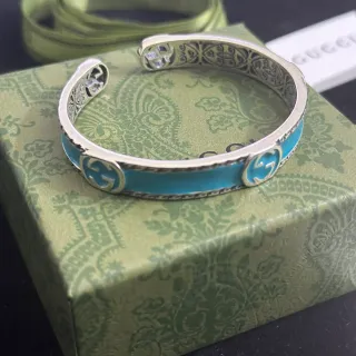Gucci GG Marmont Turquoise Enamel Open Cuff Bracelet