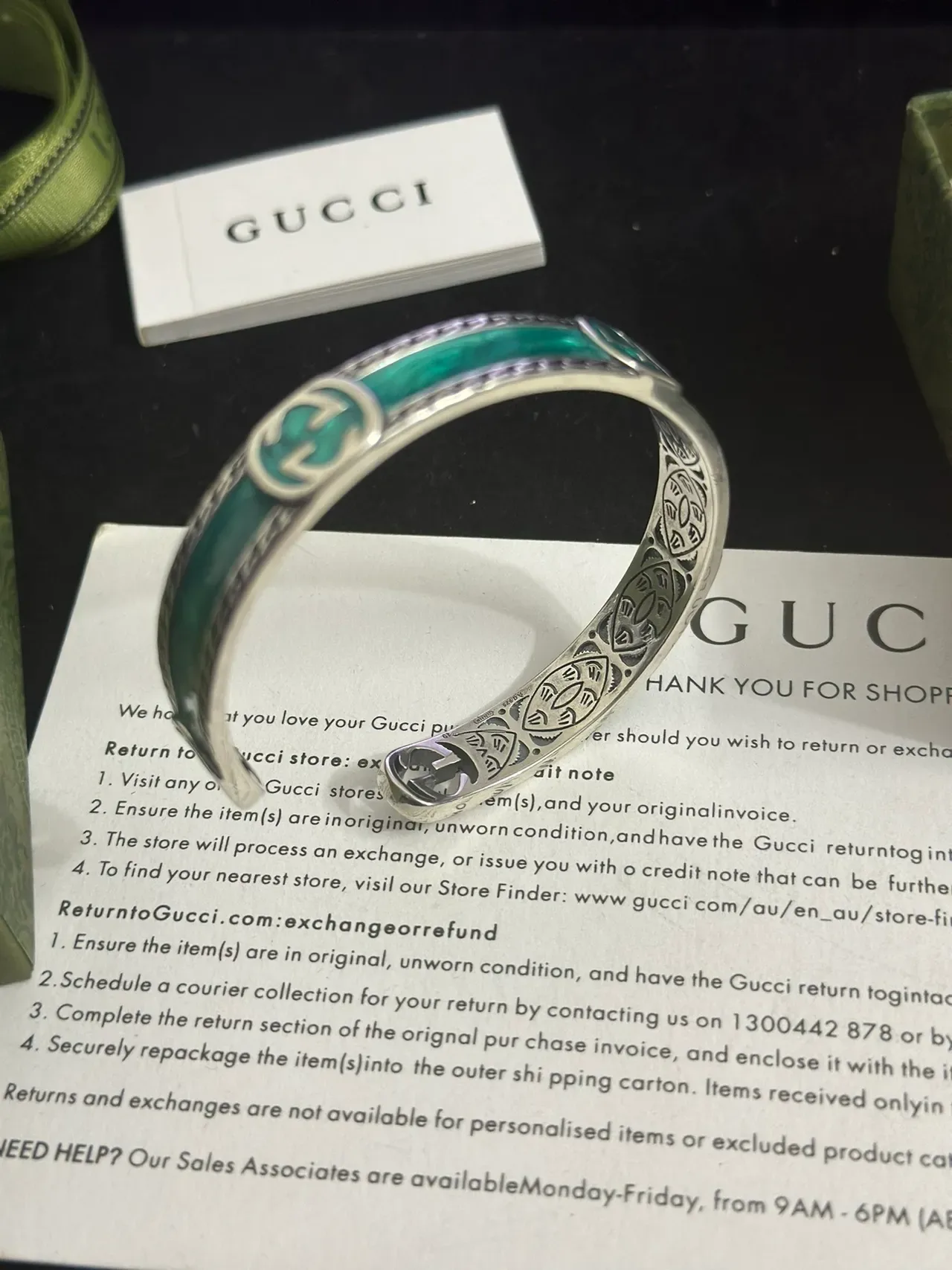 Gucci GG Marmont Turquoise Enamel Open Cuff Bracelet 2