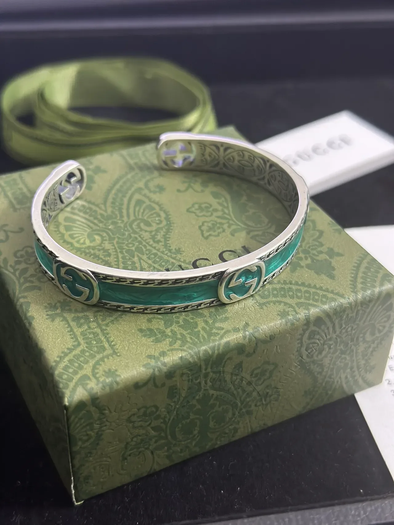 Gucci GG Marmont Turquoise Enamel Open Cuff Bracelet 4