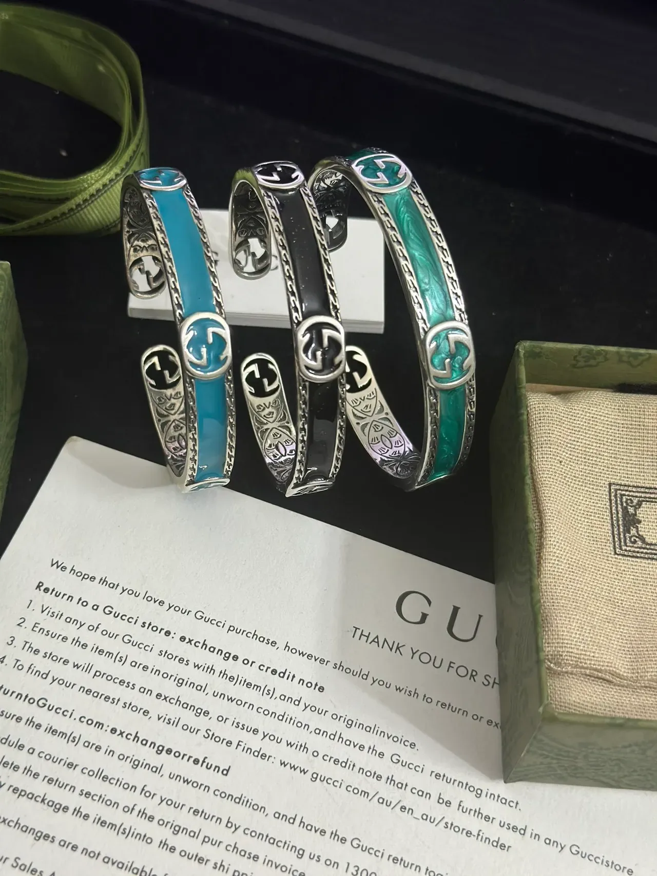 Gucci GG Marmont Turquoise Enamel Open Cuff Bracelet 6