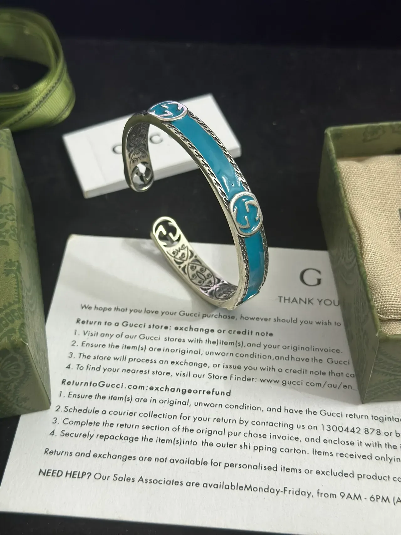 Gucci GG Marmont Turquoise Enamel Open Cuff Bracelet 7