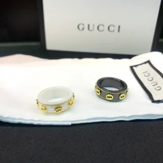 Gucci GG Marmont White Black Interlocking G Motifs Twisted Rope Trim Ring