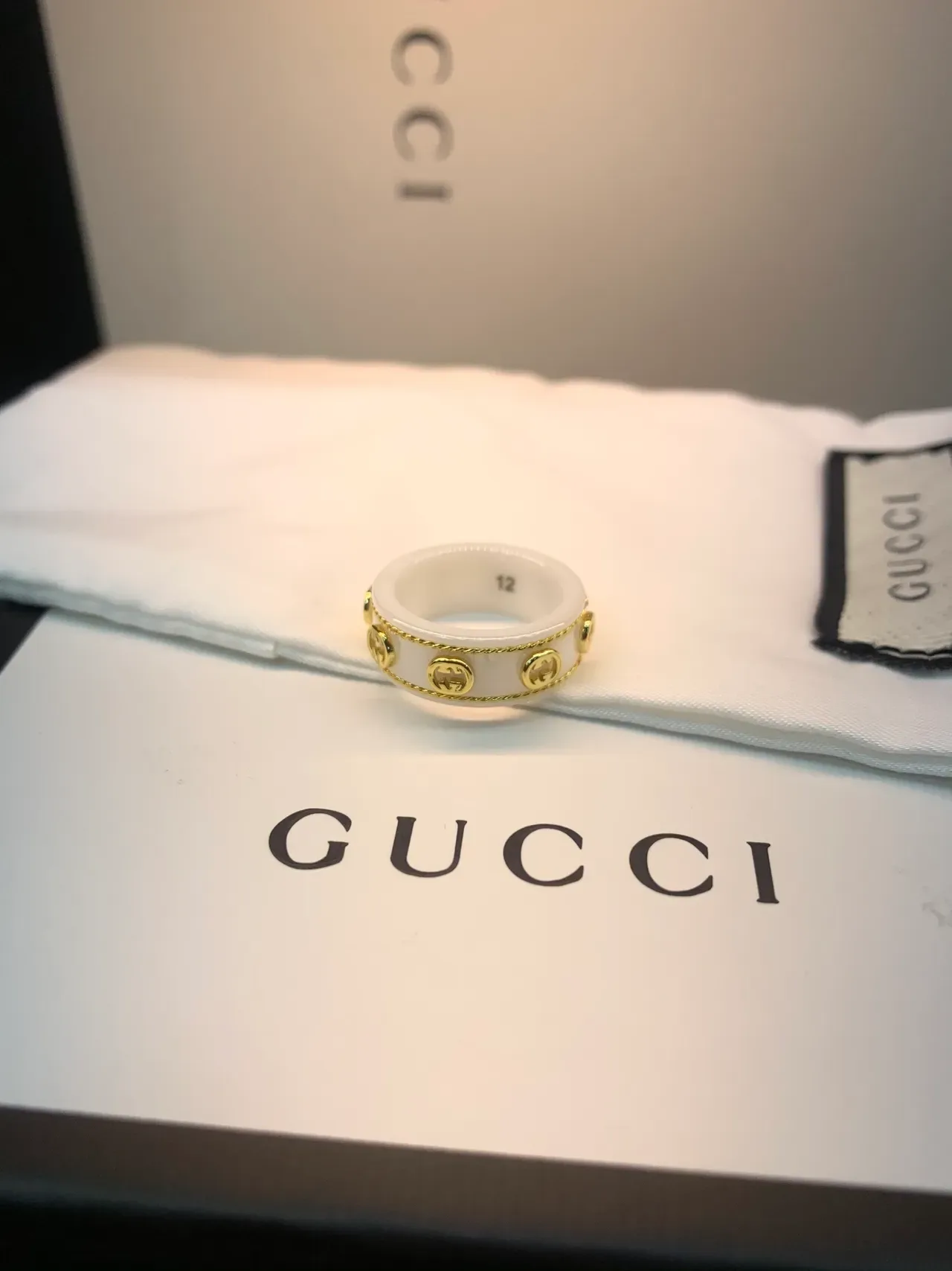 Gucci GG Marmont White Black Interlocking G Motifs Twisted Rope Trim Ring 4