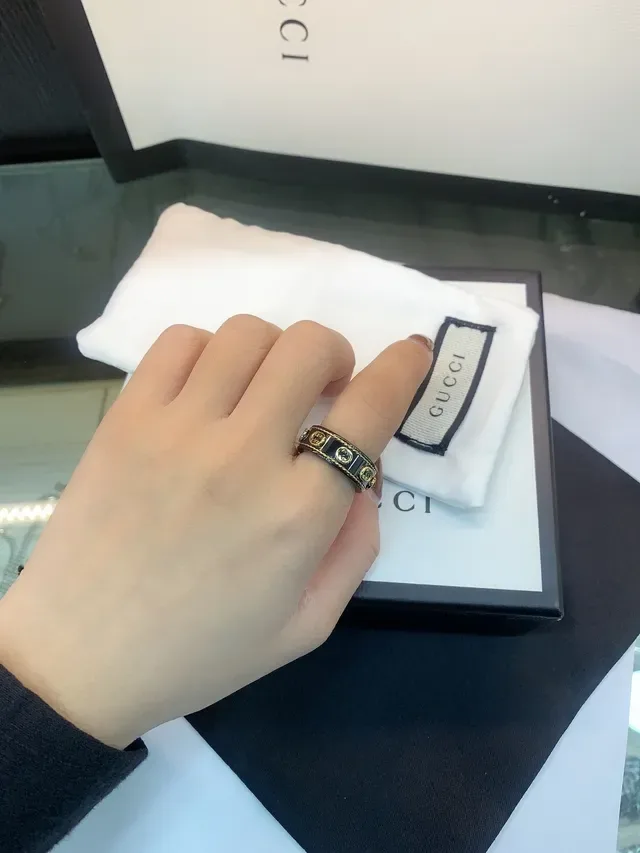 Gucci GG Marmont White Black Interlocking G Motifs Twisted Rope Trim Ring 6