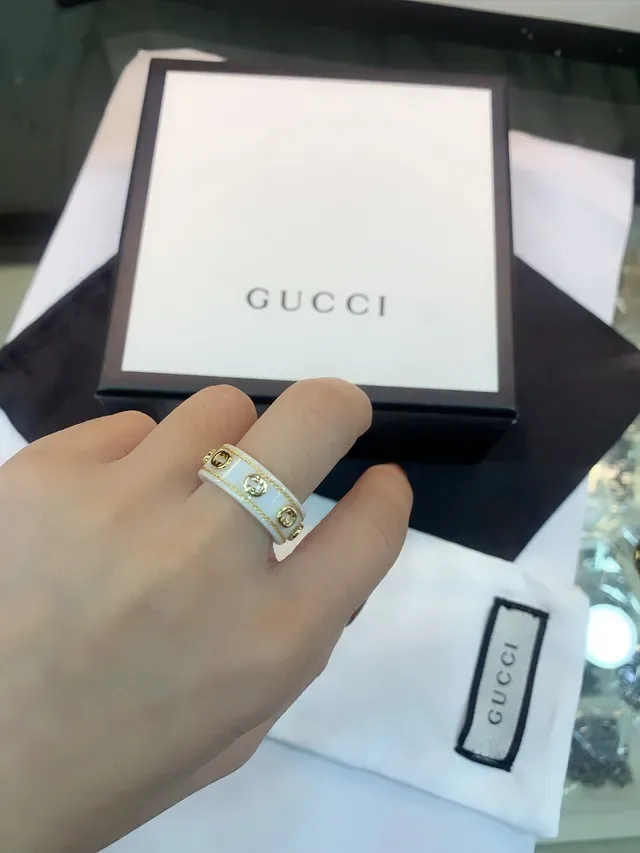 Gucci GG Marmont White Black Interlocking G Motifs Twisted Rope Trim Ring 9