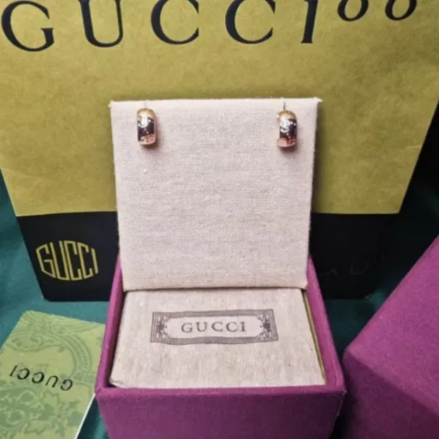 Gucci GG Motif Gold-Tone Enamel Hoop Earrings 2