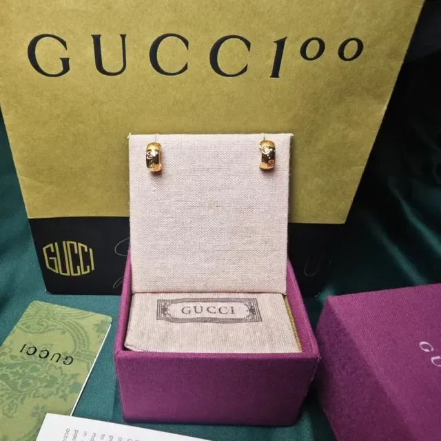 Gucci GG Motif Gold-Tone Enamel Hoop Earrings 5
