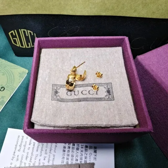 Gucci GG Motif Gold-Tone Enamel Hoop Earrings 6
