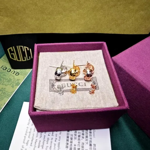 Gucci GG Motif Gold-Tone Enamel Hoop Earrings 7