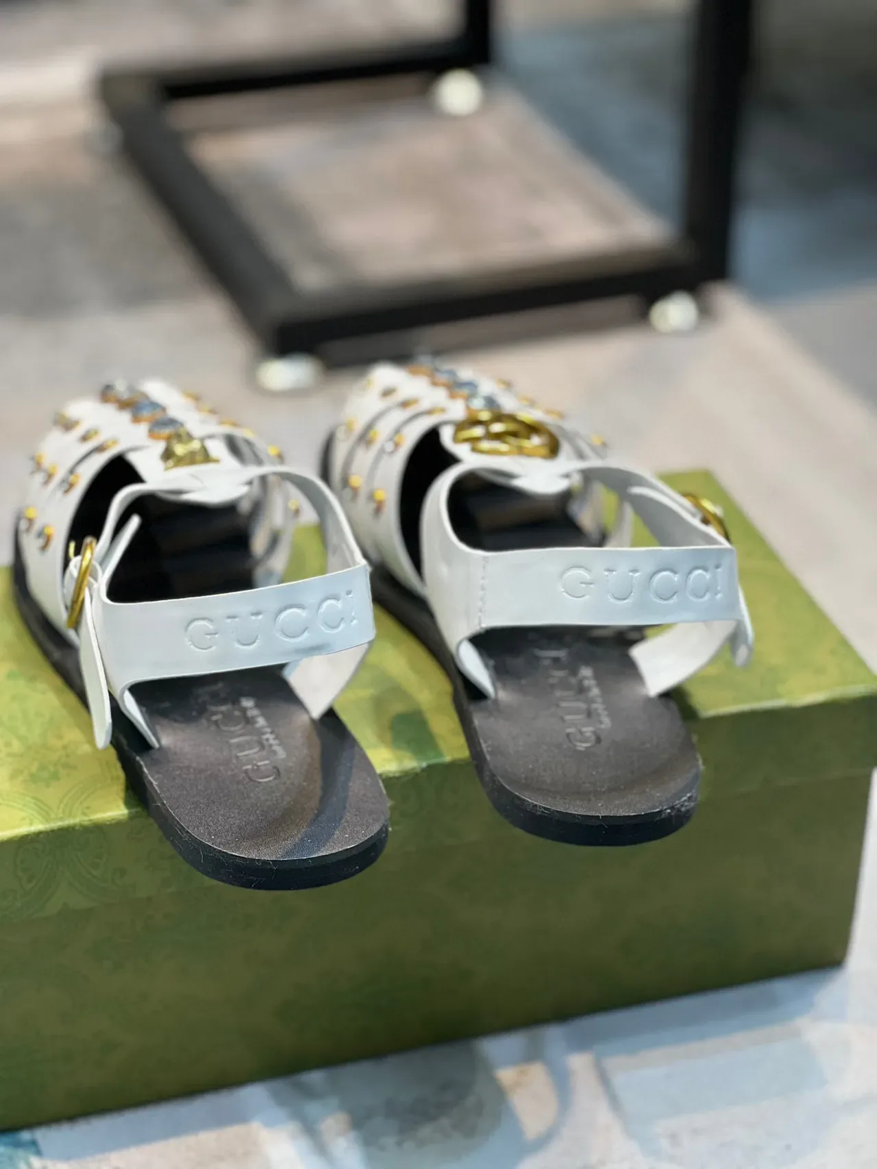 Gucci Gladiator Sandal White Gold Multi-Strap Studded Gladiator Sandals 3