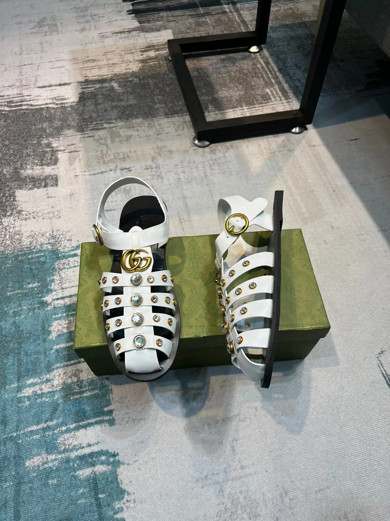 Gucci Gladiator Sandal White Gold Multi-Strap Studded Gladiator Sandals 5