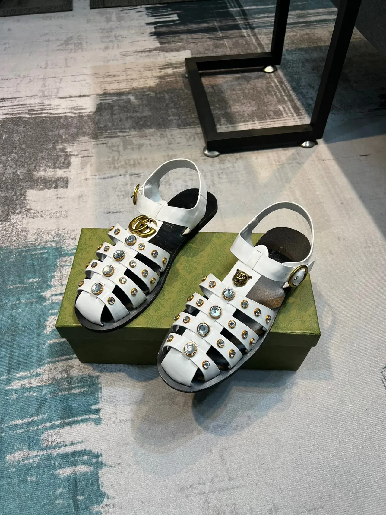 Gucci Gladiator Sandal White Gold Multi-Strap Studded Gladiator Sandals 6