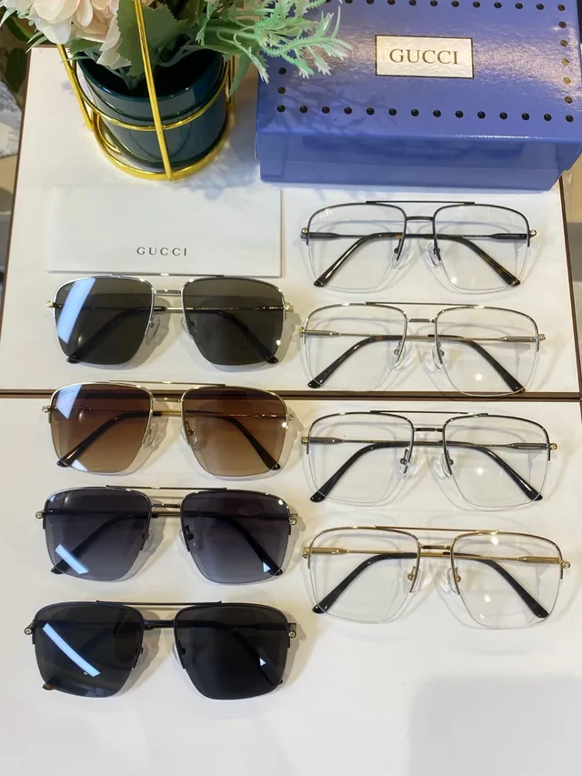 Gucci Gold Black Metal Rectangular Aviator Silhouette Optical Glasses 2