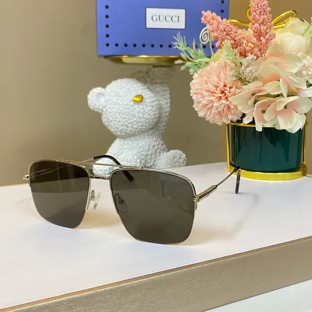 Gucci Gold Black Metal Rectangular Aviator Silhouette Optical Glasses 3