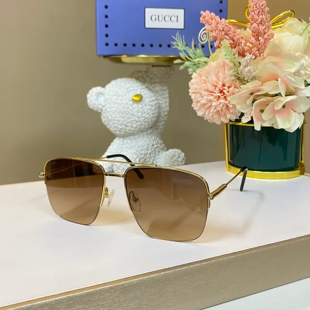 Gucci Gold Black Metal Rectangular Aviator Silhouette Optical Glasses 4