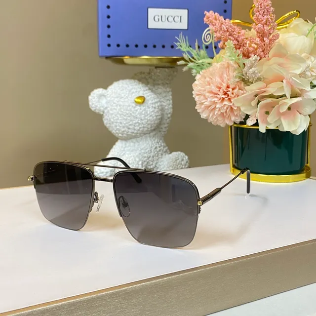 Gucci Gold Black Metal Rectangular Aviator Silhouette Optical Glasses 5