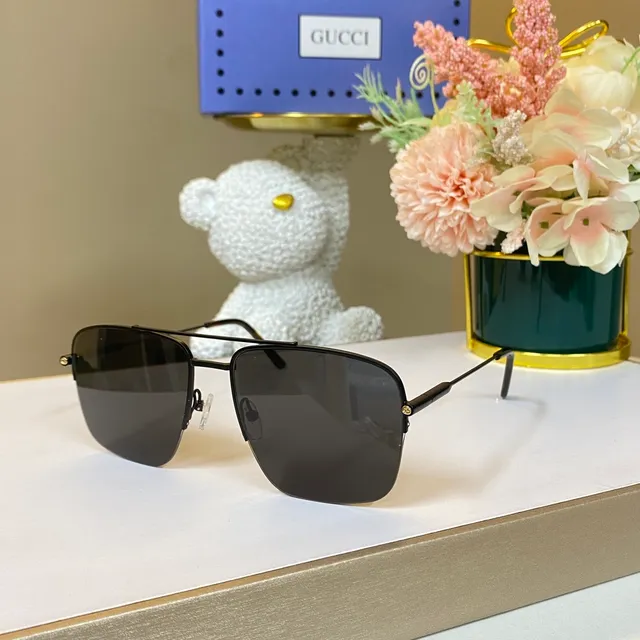 Gucci Gold Black Metal Rectangular Aviator Silhouette Optical Glasses 6