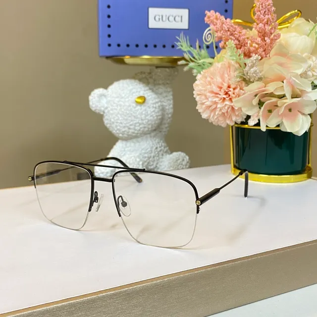 Gucci Gold Black Metal Rectangular Aviator Silhouette Optical Glasses 7