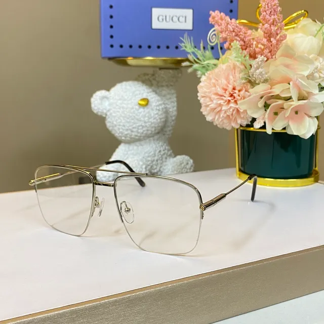 Gucci Gold Black Metal Rectangular Aviator Silhouette Optical Glasses 8