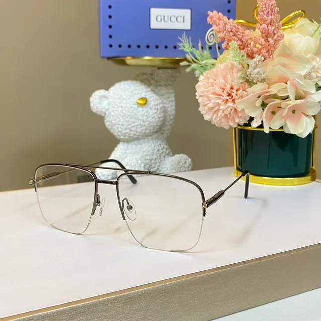 Gucci Gold Black Metal Rectangular Aviator Silhouette Optical Glasses 9