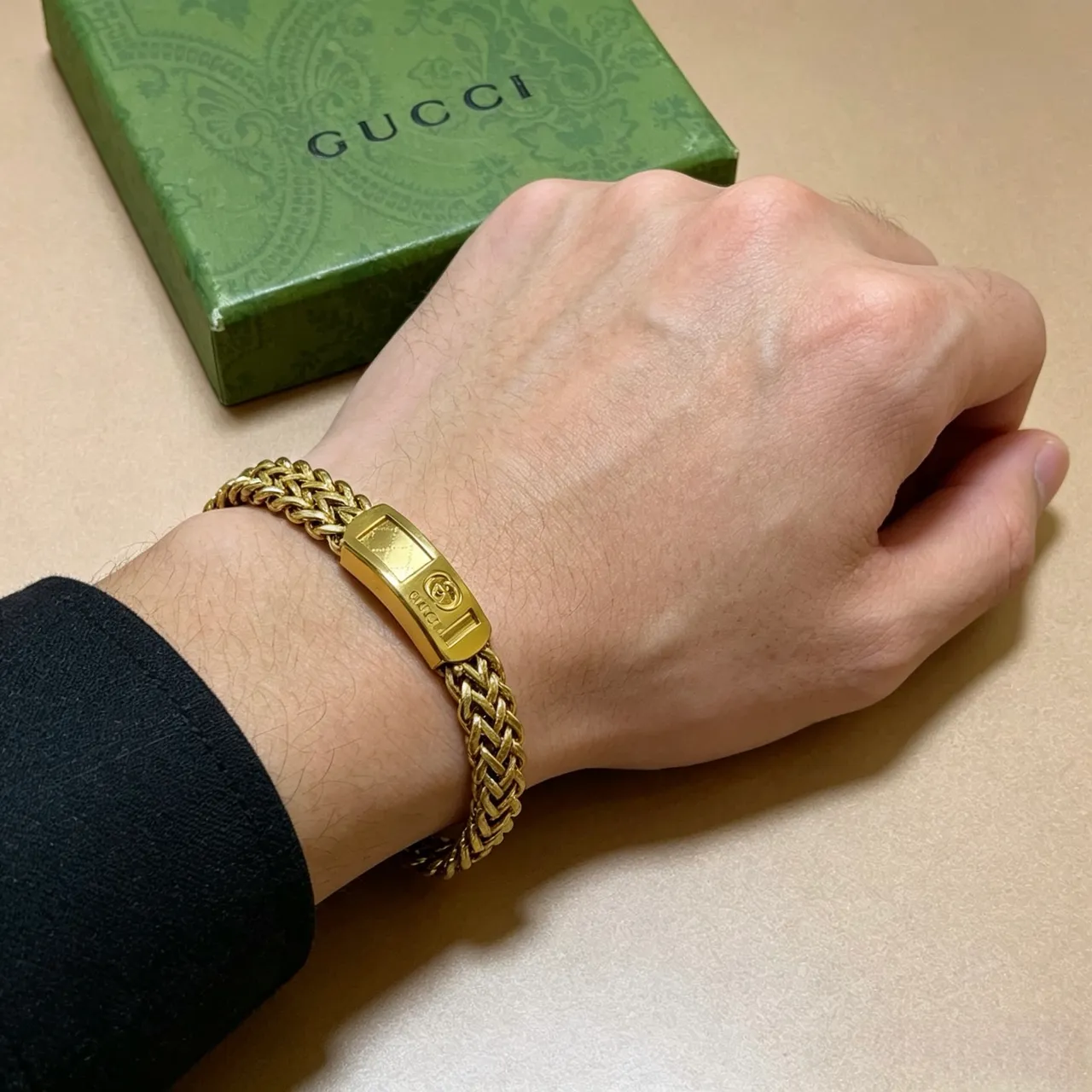 Gucci Gold Woven Chain Rectangular Plaque Bracelet 6