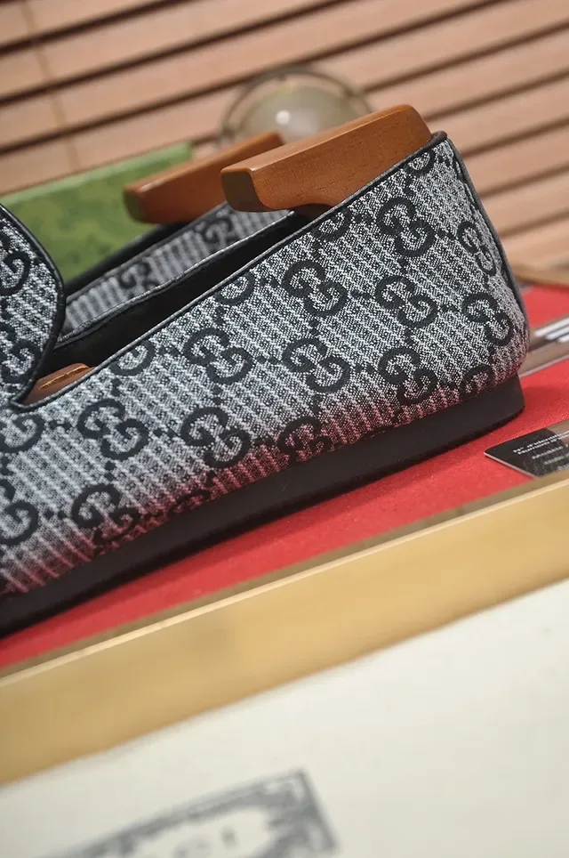 Gucci Gray Black GG Monogram Canvas Pointed Toe Loafer 2