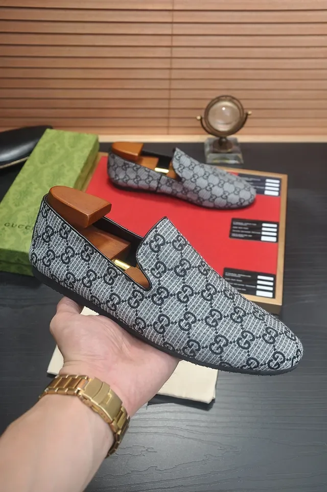 Gucci Gray Black GG Monogram Canvas Pointed Toe Loafer 4