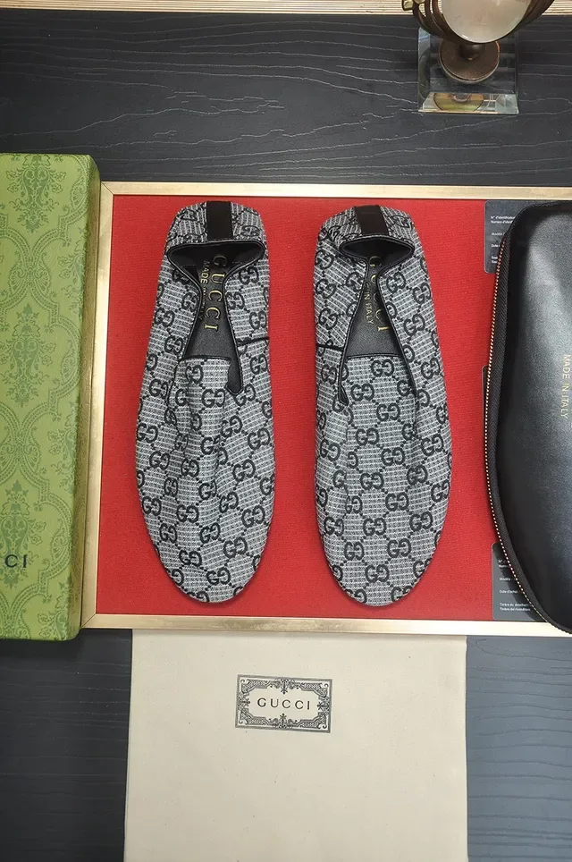 Gucci Gray Black GG Monogram Canvas Pointed Toe Loafer 5