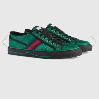 Gucci Green Black Monogrammed Textile Upper Web Stripe Accent Lifestyle Sneakers