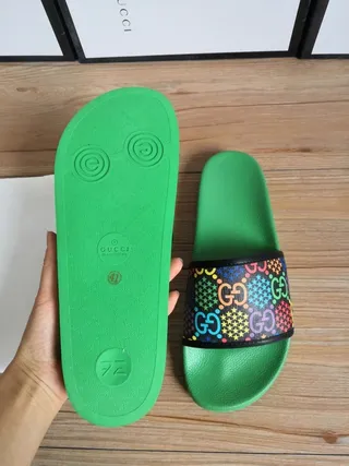Gucci Green Multicolor Single-Strap Slide Rubber Sole Slippers 4