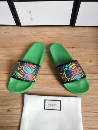 Gucci Green Multicolor Single-Strap Slide Rubber Sole Slippers 7