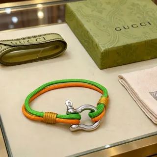 Gucci Green Orange Braided Rope Dual-Tone Cord Bracelet