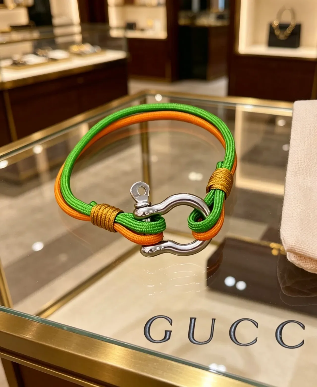 Gucci Green Orange Braided Rope Dual-Tone Cord Bracelet 2