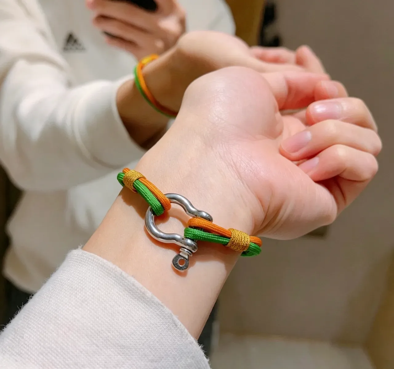 Gucci Green Orange Braided Rope Dual-Tone Cord Bracelet 5
