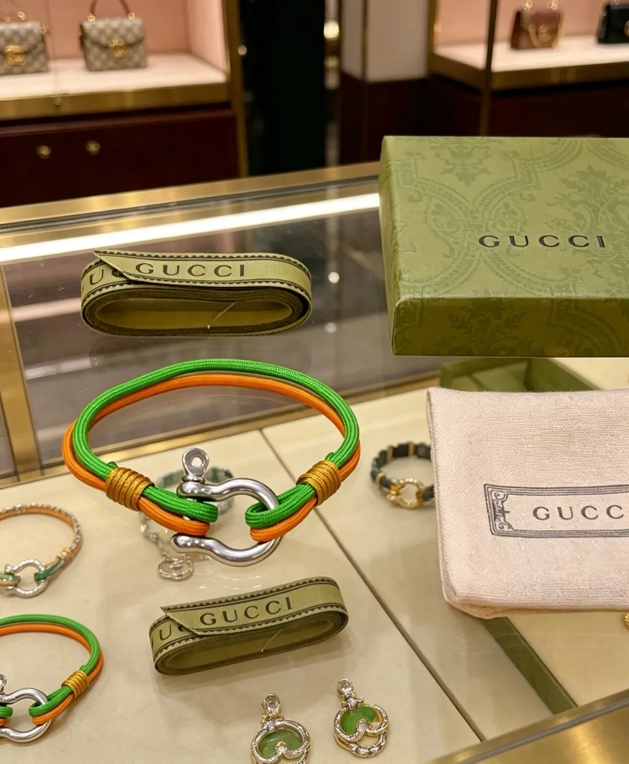 Gucci Green Orange Braided Rope Dual-Tone Cord Bracelet 6