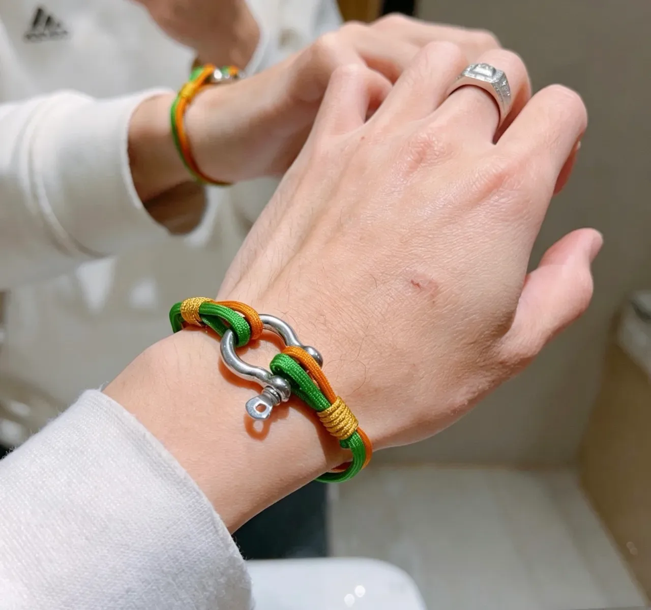 Gucci Green Orange Braided Rope Dual-Tone Cord Bracelet 7