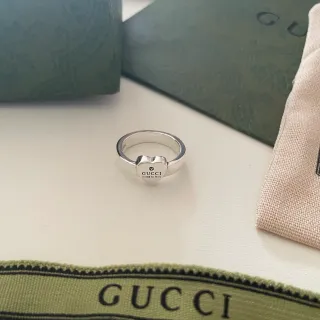 Gucci Heart Logo Ring Silver Top Engraved Ring