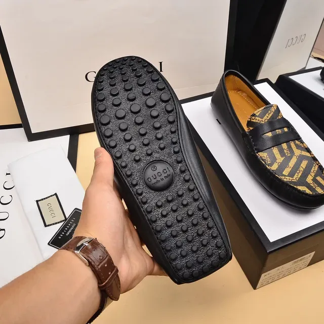 Gucci Horsebit 1955 Black and Gold GG Monogram Loafers 5