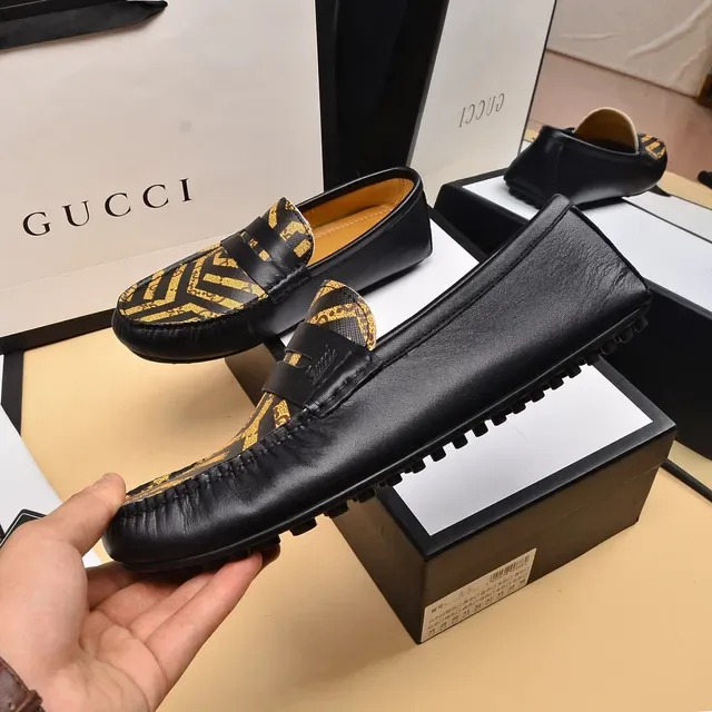 Gucci Horsebit 1955 Black and Gold GG Monogram Loafers 7