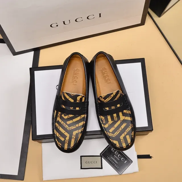 Gucci Horsebit 1955 Black and Gold GG Monogram Loafers 9