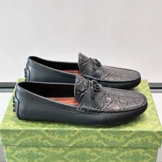 Gucci Horsebit 1955 काला भूरा एम्बॉस्ड GG Monogram बकल लोअफर