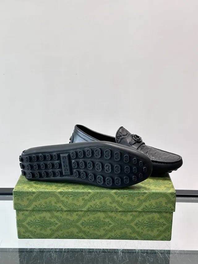Gucci Horsebit 1955 Black Brown Embossed GG Monogram Buckle Loafer 2