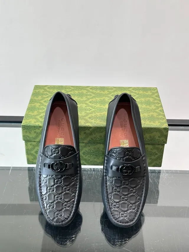 Gucci Horsebit 1955 Black Brown Embossed GG Monogram Buckle Loafer 4