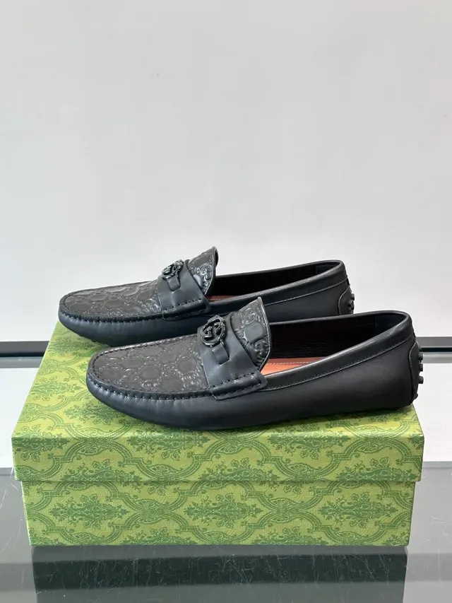 Gucci Horsebit 1955 Black Brown Embossed GG Monogram Buckle Loafer 5