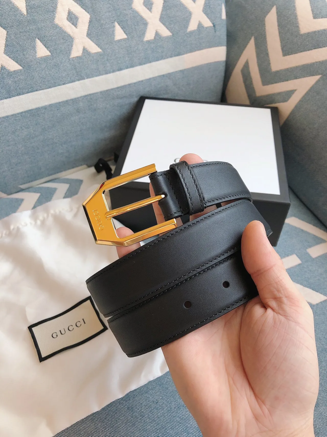 Gucci Horsebit 1955 Black Gold Hexagonal Buckle Smooth Leather Belt 2