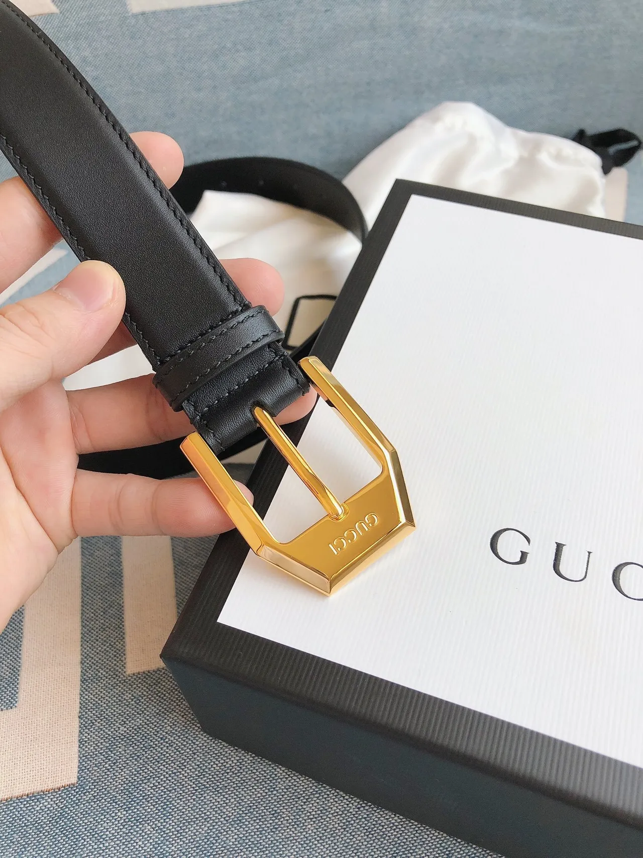 Gucci Horsebit 1955 Black Gold Hexagonal Buckle Smooth Leather Belt 7