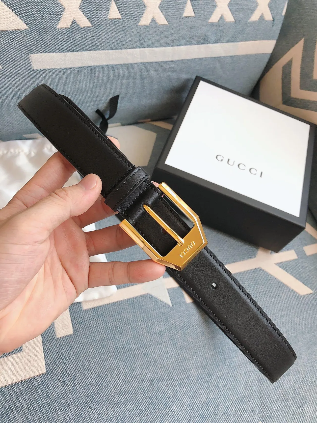 Gucci Horsebit 1955 Black Gold Hexagonal Buckle Smooth Leather Belt 8