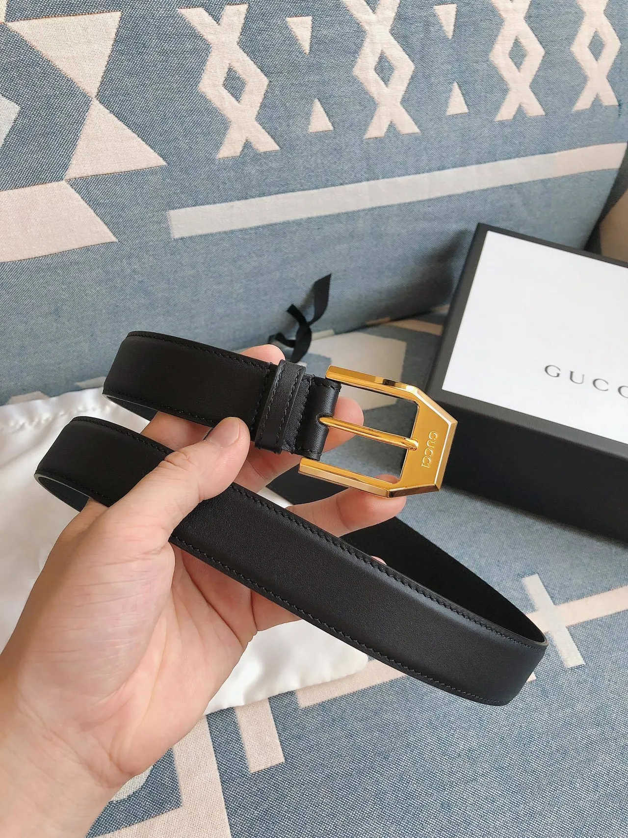 Gucci Horsebit 1955 Black Gold Hexagonal Buckle Smooth Leather Belt 9