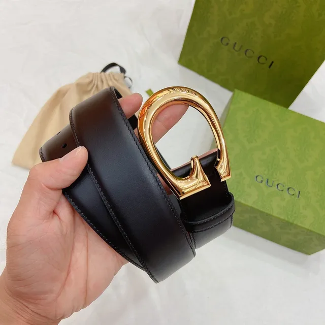 Gucci Horsebit 1955 Black Gold Interlocking G Buckle Polished Hardware Leather Belt 3